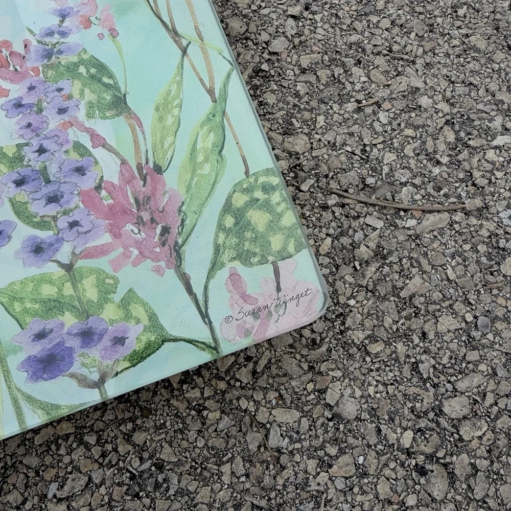 Large Floral Glass Tray‎ Butterfly Serving Platter Home Decor